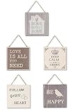 levandeo Wandbilder 5er Set B x H: 20x20cm Holzrahmen Shabby Chic Vintage Deko Sprüche S