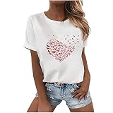 Dyhxuan Tshirt Damen Sommer Tops Einfaches Blumendruck T-Shirt Sommerlich Kurzarm Oberteile mit O-Ausschnitt Herbst Winter Basic Shirt Pullover Lockere Bequeme Tunika Bluse Shirt Sportshirt L