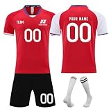 Personalisiertes Fußball Trikot Set Herren Trikot mit Name Nummer Team Logo Kinder Erwachsene Benutzerdefiniertes Fussballtrikotset Fußballtrikots Shorts Socks Sets Football Jerseys,R