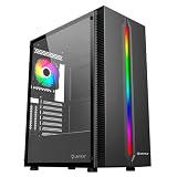 UNYKAch ATX Armor Lumina Gaming-Gehäuse in Schwarz mit ARGB-LED-Streifen, vertikalen Kühlgittern, Seitenwand aus gehärtetem Glas und einem 120-mm-ARGB-Lü