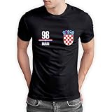 Kroatien T-Shirt „EM 2024“ Hrvatska Trikot Fußball Shirt Herren Damen Unisex Europameisterschaft - personalisiert mit Zahl & Namen - Fanartikel Fan-Outfit, Schwarz, Gr. XXL
