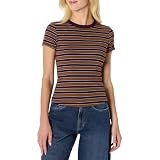 Amazon Essentials Damen Slim-Fit-T-Shirt mit Kurzen Ärmeln, Burgunderrot Braun Streifen, M