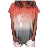T-Shirt mit Blumenprint für Damen Damen Top aus Spitze mit V-Ausschnitt Damen Casual Retro kurze Ärmel Oberteil mit Punkten Lässiges Langes Hemd mit Kurzen Ä