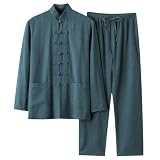 Faonkeew Leinenanzug Herren Traditionell Kleidung Shaolin Kung Fu Wing Chun Taekwondo Trainingskleidung Kungfu Tang Anzug Langärmelig Gestickt Training Freizeit Kleidung