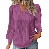 Damen Bluse Sommer Elegant V-Ausschnitt Tunika Shirt Langarmshirt Lässige Spitzen Oberteile Oberteil Flowy Tops Casual Lose Shirt, Sommer, Locker, Hemd Rock Hochzeit Gast Kleid Schön Blusentop