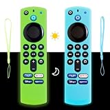 Firestick-Fernbedienungshülle BHHB Fernbedienungsabdeckung Silikon Kompatibel mit Fire Stick TV Alexa Sprach-Fernbedienung (3rd Gen) 2021 Nachtglühen mit Umhängeband - 2 Pack (Blau&Grün)