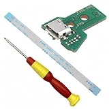 Ladeanschluss Montage Ersatz für PS4 DualShock 4 Micro USB Adapter Ladegerät Buchse Board Connector Modul für PlayStation PS4 Controller mit 12 Pin Flex Kabel Schraubendreher Reparaturteil JDS-055/050