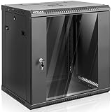 12U Wandhalterung Rack Wandmontage Serverschrank mit Sichtglastür Heimnetzwerk Schrank mit Schlössern Kühlspaß Server-Rack für IT-Geräte A/V-G