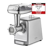 CASO FW 2500 Silber, Fleischwolf mit leistungsstarken 2500 Watt, Testurteil: Sehr Gut, Titan Klinge, Rücklauf-Funktion, Zubehör inkl. Burgerp
