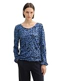 TOM TAILOR Damen Longsleeve in Crinkle-Optik, 36556 - Navy Watercolor Squares Design, XL