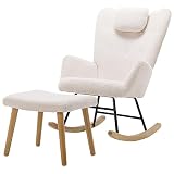 VIOLHEDO Sessel mit Hocker,Bequemer weißer Relaxsessel,Weicher Teddyplüsch Schaukelstuhl mit Kopfstütze und Fußstütze,Modern Ohrensessel fürs Wohnzimmer,Belastbar bis 100 kg