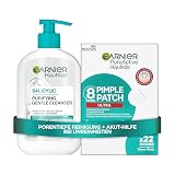 Garnier Hautklar Pflegeset – Salicylic Purifying Gentle Cleanser & Pimple Patches Ultra – Sanfte Reinigung & Akut-Hilfe gegen Pickel – Mit Hyaluronsäure, Ceramid & Tonerde – Für empfindliche H