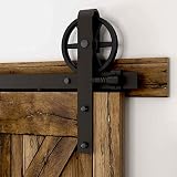 CCJH 6FT(182cm) Schiebetüren Beschläge Rustikal Schiebetürsystem Schiebetür inklusive Laufschiene, Big Wheel Barn Door Hardware Kit, Nachrü