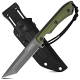 GREIFS® Outdoor-Messer Apex Tanto aus D2 Stahl mit Kydex Holster, edles Survival Messer für die Bushcraft Ausrüstung, Jagdmesser, Schnitzmesser, Fahrtenmesser (grün)