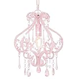 vidaXL Deckenpendelleuchte, E14 Lampen, 24x32 cm, rosa Metallfuß mit Acrylperlen, eleganter Kronleuchter für Schlafzimmer & Wohnzimmer, Häng