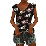 grace Sweatshirt floryday blusen Damen t shirt Damen Rave Oberteil Damen Bluse für Damen, modisch, mit Flügelärmeln, Sommeroberteile, trendige Tanktops, Blumendruck, Spitze, V-Ausschnitt,