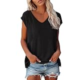 Blusen & Tuniken Für Damen - Einfarbiges V-Ausschnitt Bluse mit Fledermausärmeln, Große Größen V Ausschnitt Blusenshirt Longshirt Mode Frauen Trikot Tunika Tshirt Pullover Bunt Lässig Hemd Schw