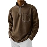 WINWUQB Herren-Pullover mit Viertelreißverschluss, langärmelig, 1/4-Reißverschluss, Oberteil mit Tasche, modisch, lässig, Stehkragen, bequem, leicht, entspannte Passform, braun, 3XL