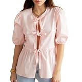 Goudyna Damen-T-Shirt, Sommer, lässig, locker, kurzärmlig, Rundhalsausschnitt, Tunika, Bluse, Hemd, B-Rosa, L