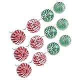 IMIKEYA 12 Stück Retro Vintage Weihnachtskugel Satz aus Kunststoff mit Rot Grüner Streifenstruktur Mattiert und Bruchsicher für Wohnzimmer und Kamin Dek