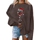 Sweatshirt für Damen, Mode, Weihnachten, Druck, O-Ausschnitt, lässiges, lockeres Sweatshirt, Rundhalsausschnitt, passende Pullover, Tops, Langarm, Workout-Shirts Coole Hosen Für Teenager (Coffee, XXL)