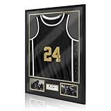 ASmileIndeep Trikot-Rahmen-Vitrine, Massivholz, große Sport-Shirt-Schattenbox mit 98% UV-Schutz, Acryl und Aufhänger für Fußball, Baseball, Basketball, Hockey und Uniform, Schwarz W