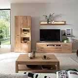 Wohnmöbel Set Wohnwand Eiche teilmassiv 4-teilig, Vitrine, Wandboard, Lowboard, Couchtisch, inkl. LED-Beleuchtung