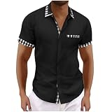 Button Down Hemd Herren Revers Shirt mit Brusttasche Leicht Einfarbig Hemden Buissnes Leinen Kurzarmhemd Musselin Arbeit Trachtenhemd Baumwoll Leinen Freizeithemden Sommerhemd Leinenhemd Bluse Top