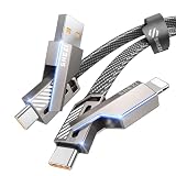 Jixivor USB C Kabel [SHEZI Style] 4 in 1 60W USB C auf Lightning Ladekabel Flach Geflochten Anti Tangle Schnellladekabel mit mehreren Typ-C/USB A Anschlüssen für iPhone iPad Samsung