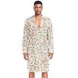 SyXIOP Retro Braun Blumen Herren Bademantel mit Taschen Langer Bademantel für Badezimmer L