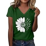 Blusen Für Damen 3/4 Ärmel V-Ausschnitt Damens Sommer Bedrucktes Oberteile Casual Tshirt Hemdbluse Tops Sexy Tshirt Mit Tiefen V Ausschnitt Damen Große Größen Geschenkg
