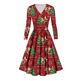 Weihnachtskleid Damen Lustig Kleid Weihnachten Elegant A Linie V Ausschnitt Weihnachtskleider Knielang Festliche Weihnachts Kleider für Weihnachtsfeier Lustige Weihnachtskleider mit M
