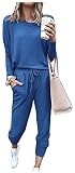 ROUYA Damen Sportanzug 2 Stück Damen Sportanzug mit Taschen und Kordelzug, blau, XL