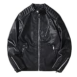 Herren Sutumn Winter Motorrad Lederjacke Pu Lederjacke Ski Blau Herren (1-Black, XL)