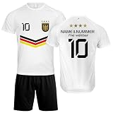 DE FANSHOP Original Personalisiertes Fußball Triko Deutschland Fussball Trikot Hose EM 2024 mit eigenem Namen Ideal für Jung und Alt Herren Jungen Kinder Geschenke für Fans der Nationalmannschaft VD
