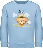 Sweater Sweatshirt Jungen Mädchen Pullover - Süßer Safari Löwe personalisiert I Löwen Geschenk für Kinder mit Name I Kindermotiv Löwe I König der Tiere I Lion I Leo I Safari Tiere - 128 (7/8
