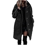 Teddy Mantel Damen Lang Wintermantel Damen Warm Teddyjacke Revers Fleecejacke Flauschig Mantel Lange Winterjacke Plüschmantel Elegant Teddyfleece Jacke Dicke Kuscheljacke Frauen T