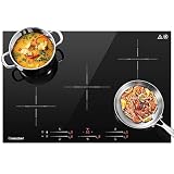 AMZCHEF 5-zonen Induktionskochfeld, Einbau 80 cm Induktionskochplatte mit Booster und 9 Stufen, Pausenfunktion und Warm Halten, Slider-Steuerung, STOP+GO, 7400W