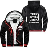 Personalisierte Fleecejacke für Herren, individueller Druck, Logo, Text, Foto, weiches Fleece-gefüttert, Sweatshirt, lässig, Winter, warm, Kapuzenmantel, Schwarz , XXL