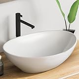 VMbathrooms Premium Waschbecken Oval mit Lotus-Effekt | 41x 33x 14,5 cm |Aufsatzwaschbecken für das Badezimmer und Gäste-WC | Waschschale ohne Hahnloch und ohne Überlauf | Rein-weißes Aufsatzbeck