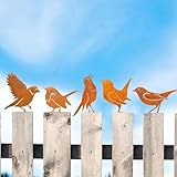 YCVSKY 5 Stück Gartendeko Rost Vogel,Neu Gartenstecker Rost Deko,Rost Deko für Garten Metall Vogel mit Schraube,für Gartendekoration Frühling Bäume Dek