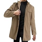 Herren Wintermantel Reverskragen Langarm gepolsterte Lederjacke Vintage verdickter Mantel Schaffelljacke Kurzmantel Kapuzenmantel (A-Khaki, L)