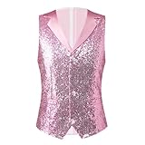 Mymyguoe Herren Pailletten Anzug Weste Glänzend Glitzer Anzugweste Zweireiher Party Kleid Herrenweste V-Ausschnitt Trachtenweste Faschingskostüm Karneval Kostüm Bühnenkostüm Rave O