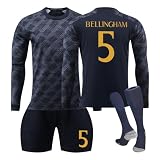 Generisch Langarm R.Madrid 23/24 Hause/Auswärts Fußball Trikots Shorts Socken Set für Kinder/Erwachsene, Bellingham Trikot, Vinicius jr Trikot, Fussball Jersey Trainingsanzug Junge H