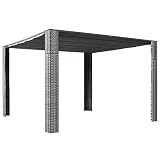 Mengtu Pavillon mit Versenkbarem Dach Terrassenüberdachung mit Schiebedach Gartenpavillon UV-Schutz für Terrassen Überdachung Poly Rattan 300x300x200 cm Grau und Anthrazit Garten Möb