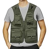 WKAYsIV Wild Western Kostüme Field Fishing Weste mit Taschen Kragen Weste (Green, XXXXL)