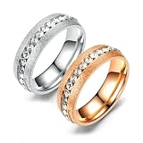 Daesar Verlobungsringe Paar mit Gravur 6MM, Ringe Hochzeit Set Matt mit Zirkonia Partnerringe Freundschaftsringe Edelstahl für 2 Damen Gr.57 (18.1)& Herren Gr.65 (20.7)