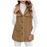 SRZYMJ Steppweste Damen Lang Weste Winter Daunenweste Übergangsweste Warmer Daunenmantel Softshelljacke Mit Kapuze Leicht Ärmellos Jacke mit Reissverschluss Winterjacke Gilet Fleecejacke Khaki XXL