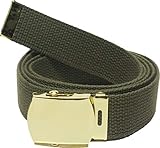 Armyu Armee-Webgürtel, 100% Baumwolle, Leinen, Militärfarben, 137 cm lang, Olivgrüner Gürtel mit goldfarbener Schnalle, 137