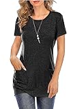 Necooer Damen Casual Kurzarm Lose Tops Shirts mit Taschen(M，A-G